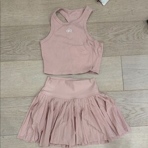 Alo Pink Athletic Crop Top and Tennis Skirt Set